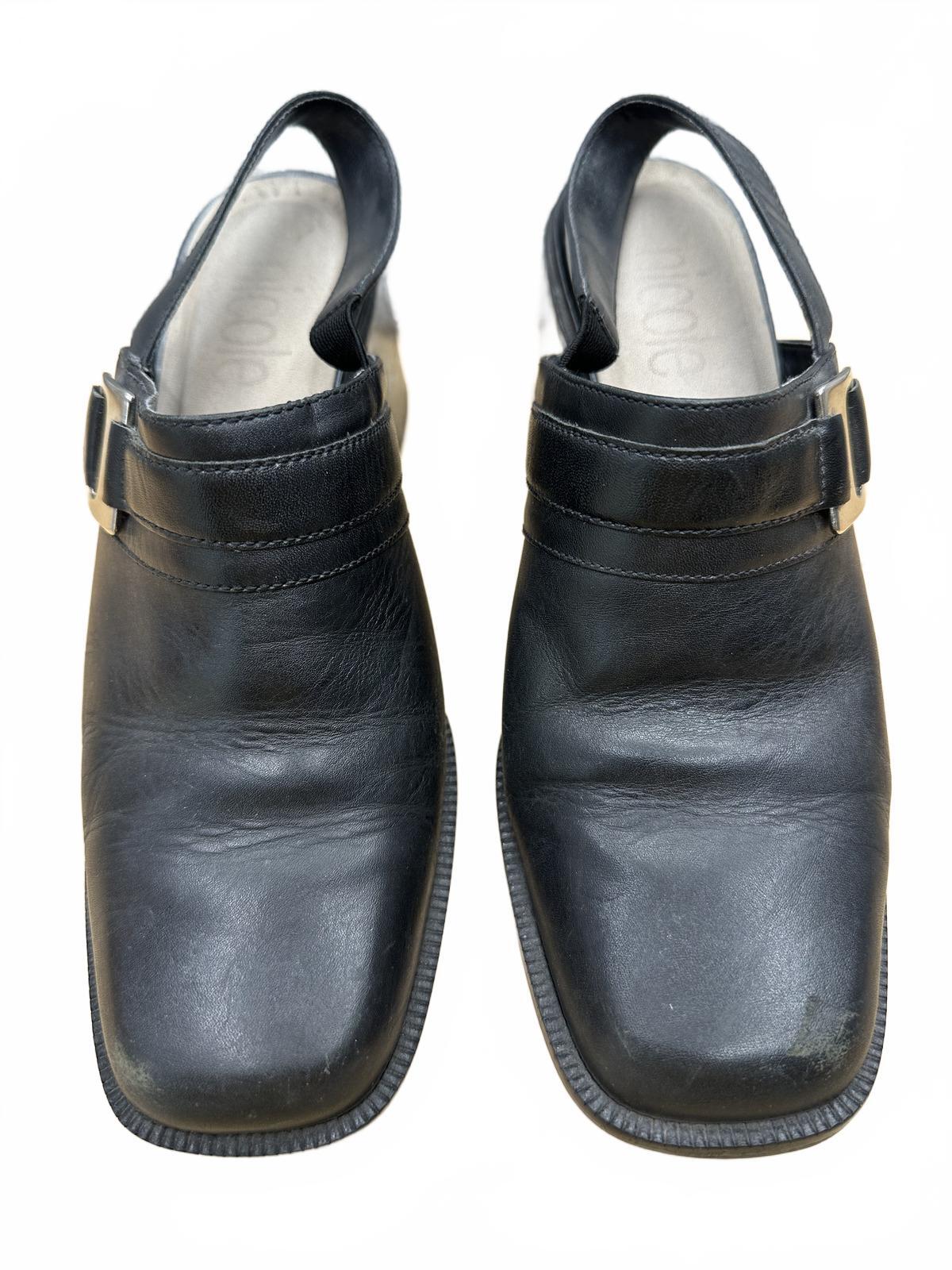 Nicole Black Leather Slingback Heeled Mules