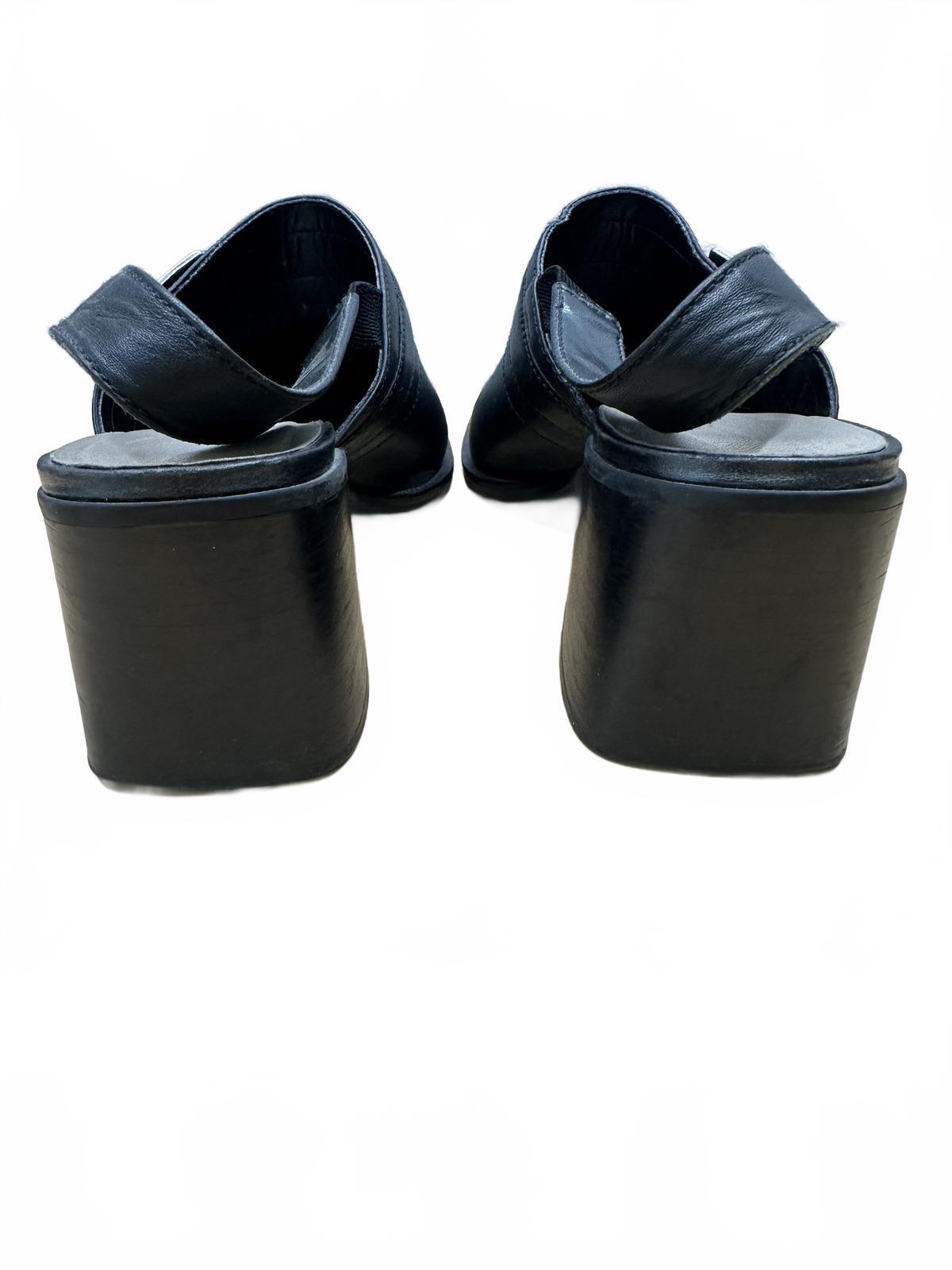 Nicole Black Leather Slingback Heeled Mules