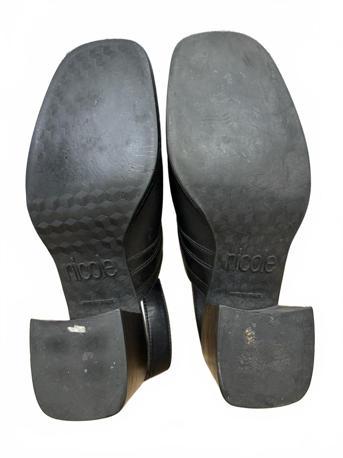 Nicole Black Leather Slingback Heeled Mules
