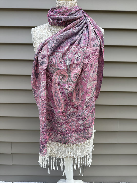100% Cashmere Pashmina Scarf Pink Purple Paisley Wrap Shawl