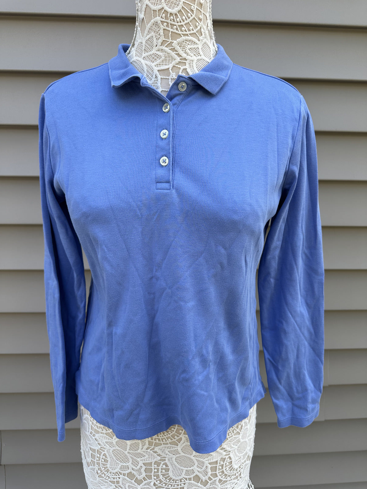 Lands' End Classic Blue Long Sleeve Polo Shirt