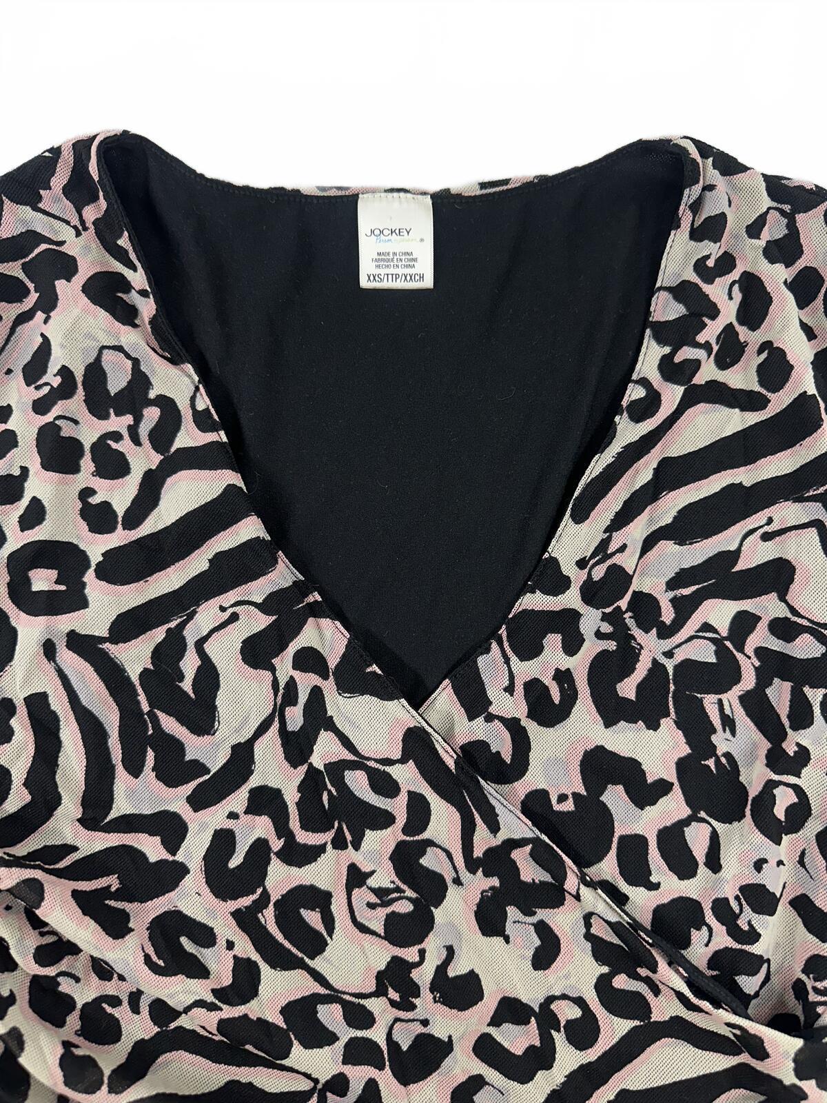 Jockey Y2K Animal Print Ruched Wrap Top Black Beige