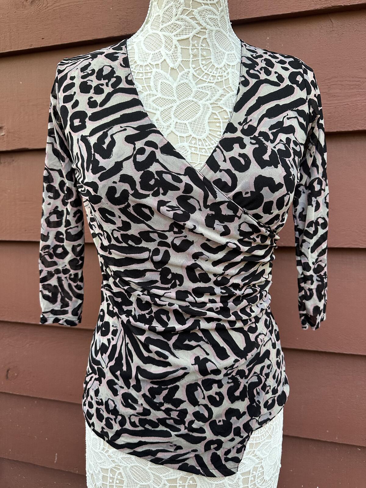 Jockey Y2K Animal Print Ruched Wrap Top Black Beige