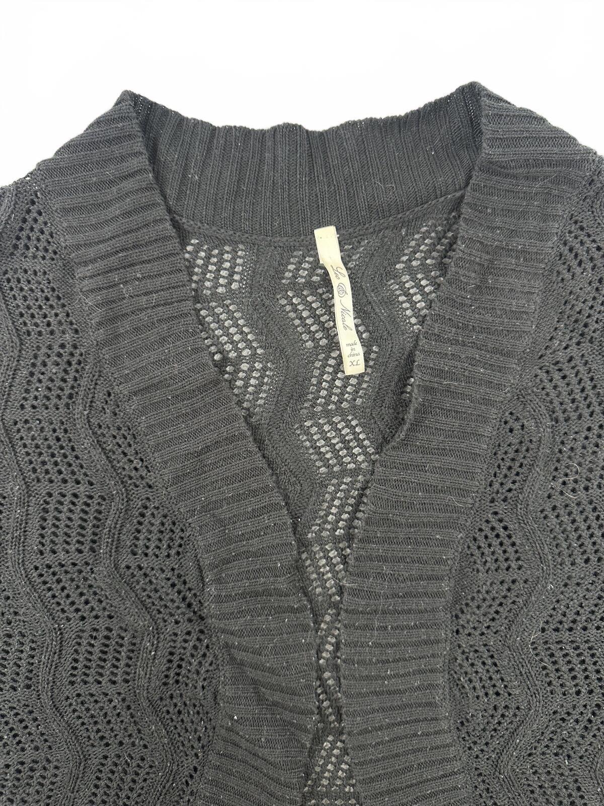 Leo & Nicole Y2K Black Open Front Knit Cardigan Sheer Patterned Short Sleeve