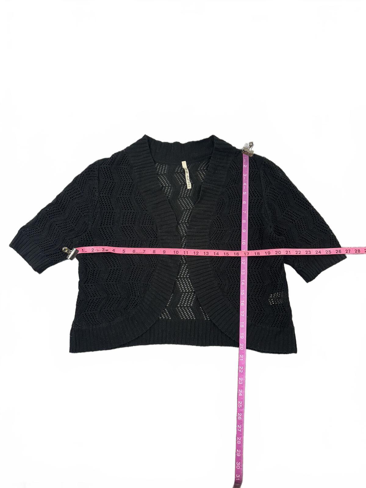 Leo & Nicole Y2K Black Open Front Knit Cardigan Sheer Patterned Short Sleeve