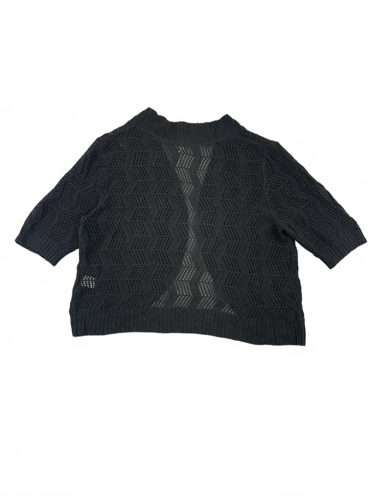 Leo & Nicole Y2K Black Open Front Knit Cardigan Sheer Patterned Short Sleeve