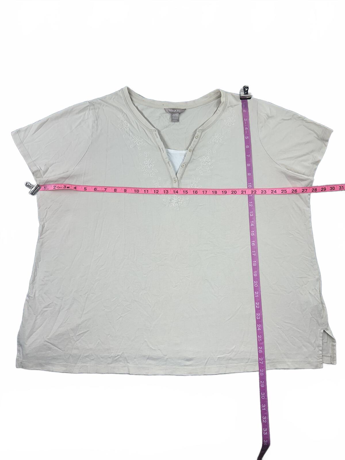 White Stag Boho Embroidered Henley Top Neutral Beige Casual Cottage