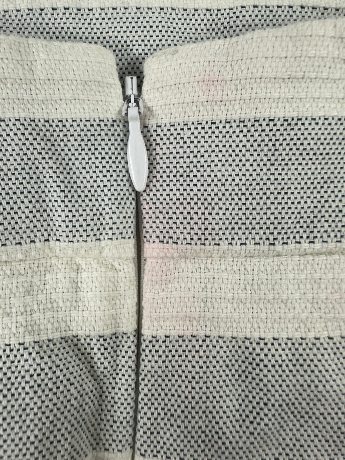 LOFT Petite Striped Button Front Pencil Skirt in Gray and Cream Preppy