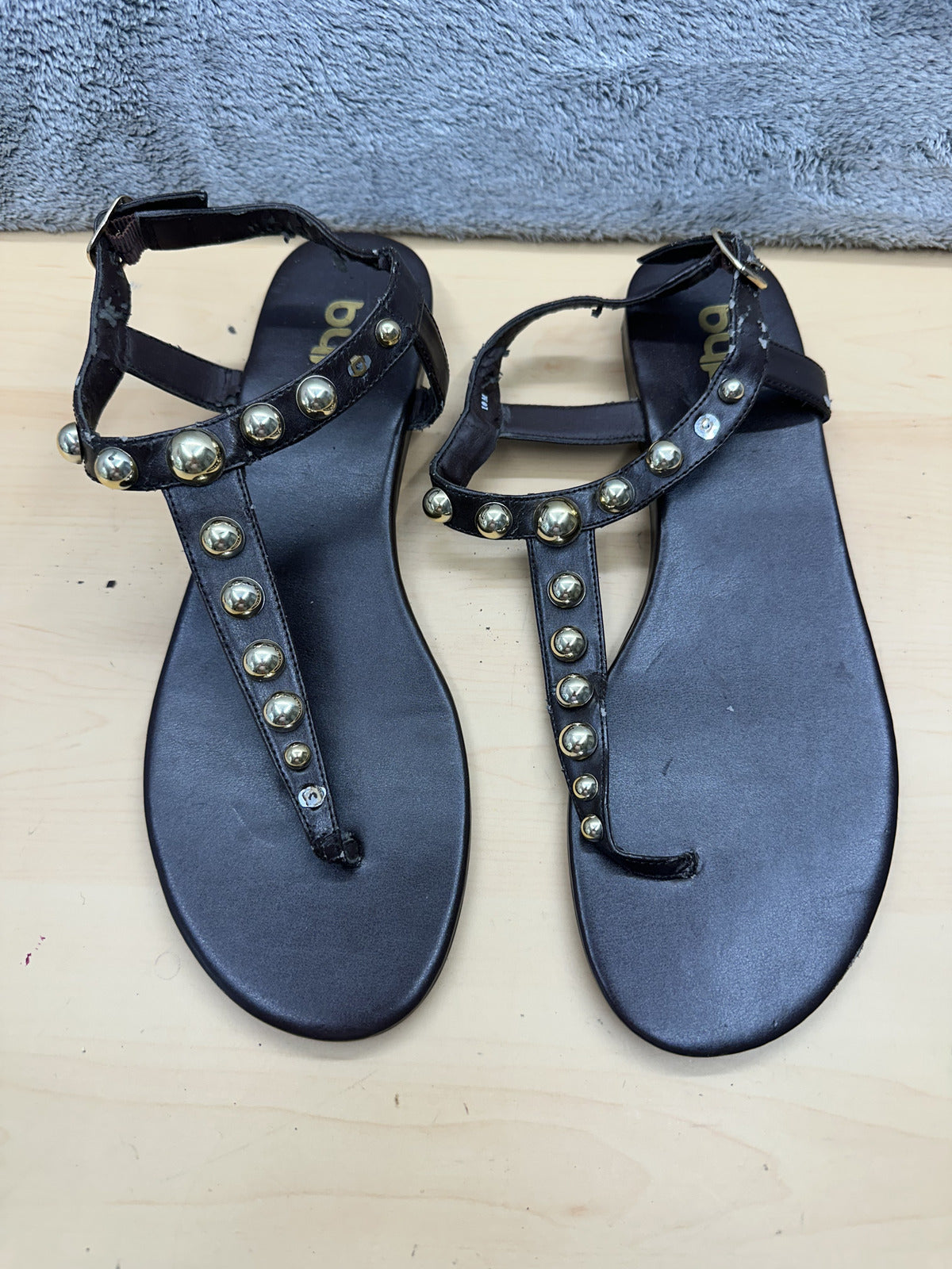 Black Studded T Strap Flat Sandals Edgy Summer