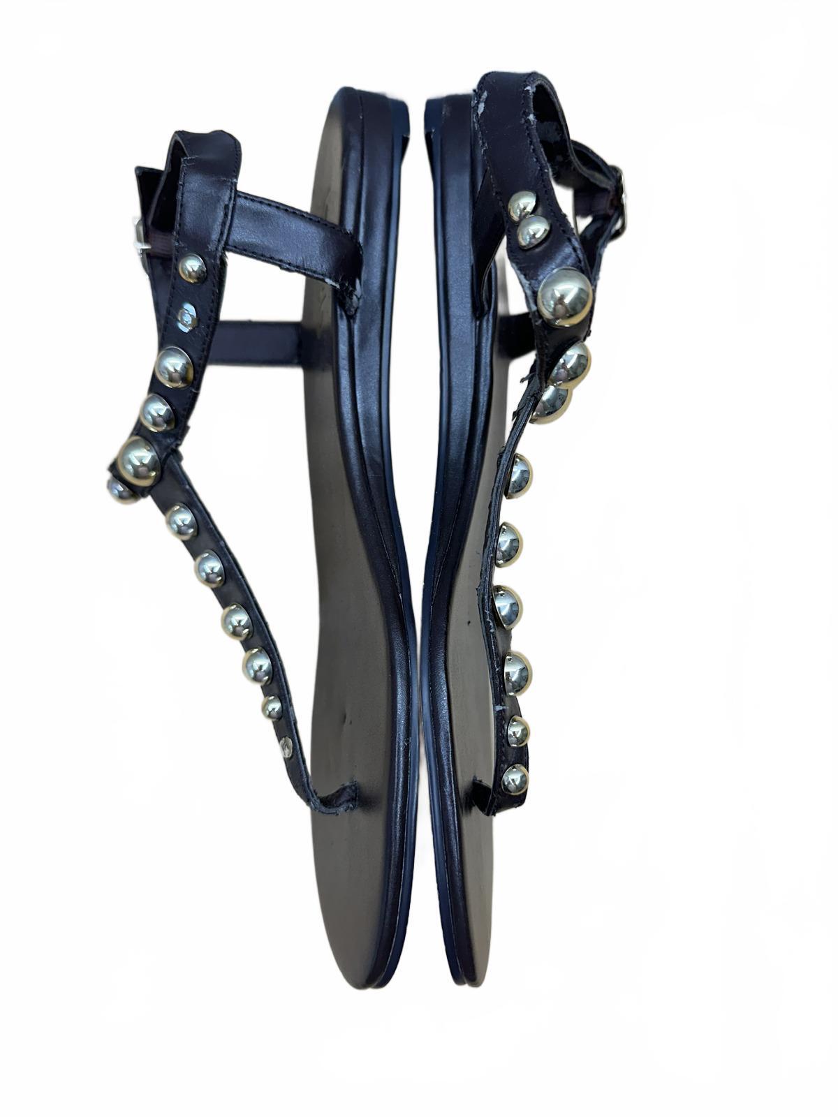 Black Studded T Strap Flat Sandals Edgy Summer