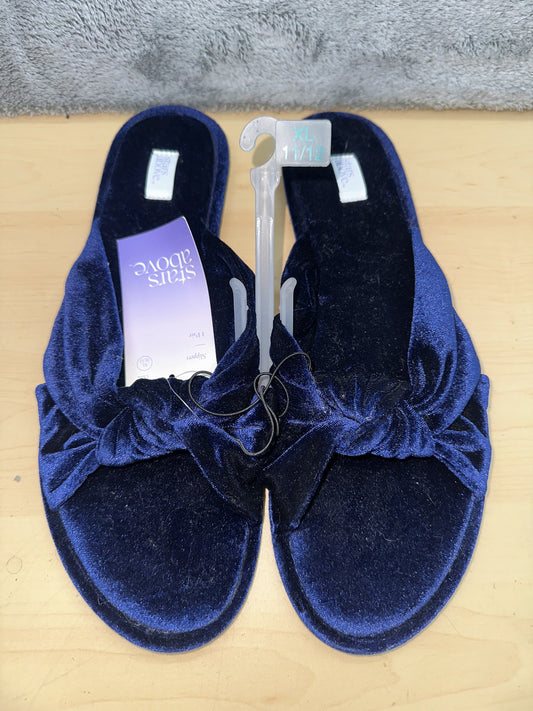 Stars Above Navy Velvet Slippers Cozy Y2K Indoor Shoes