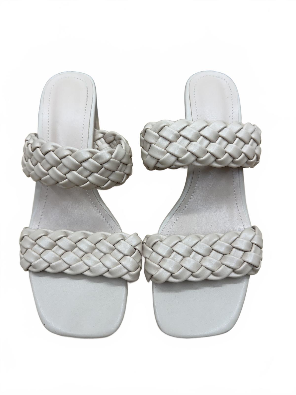 Cream Braided Double Strap Block Heel Sandals