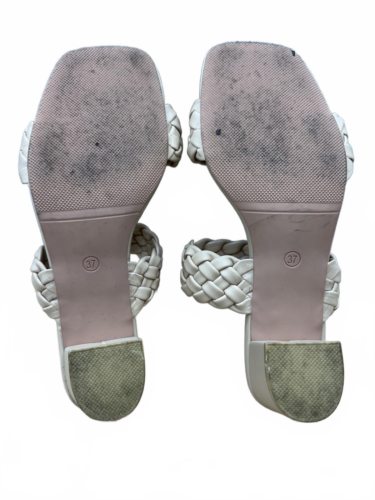 Cream Braided Double Strap Block Heel Sandals