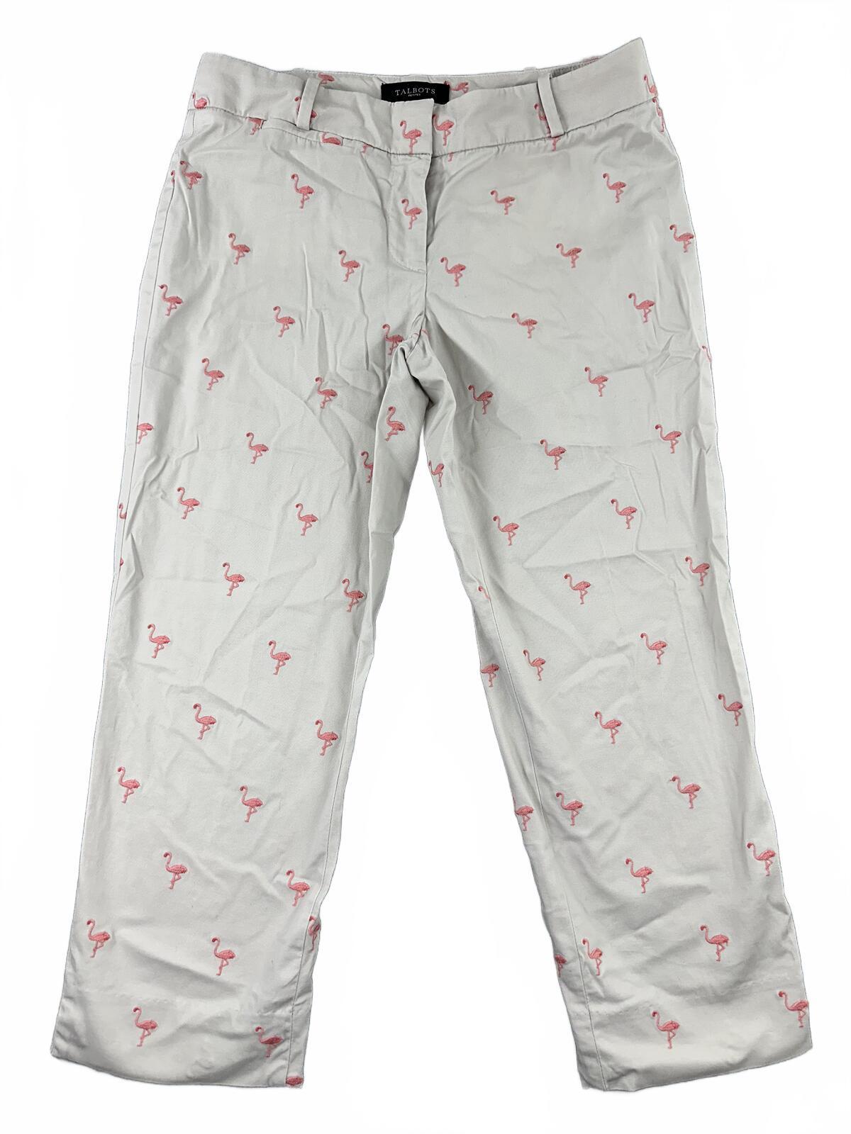 Talbots Petites Flamingo Print Cropped Pants Y2K Preppy Resort