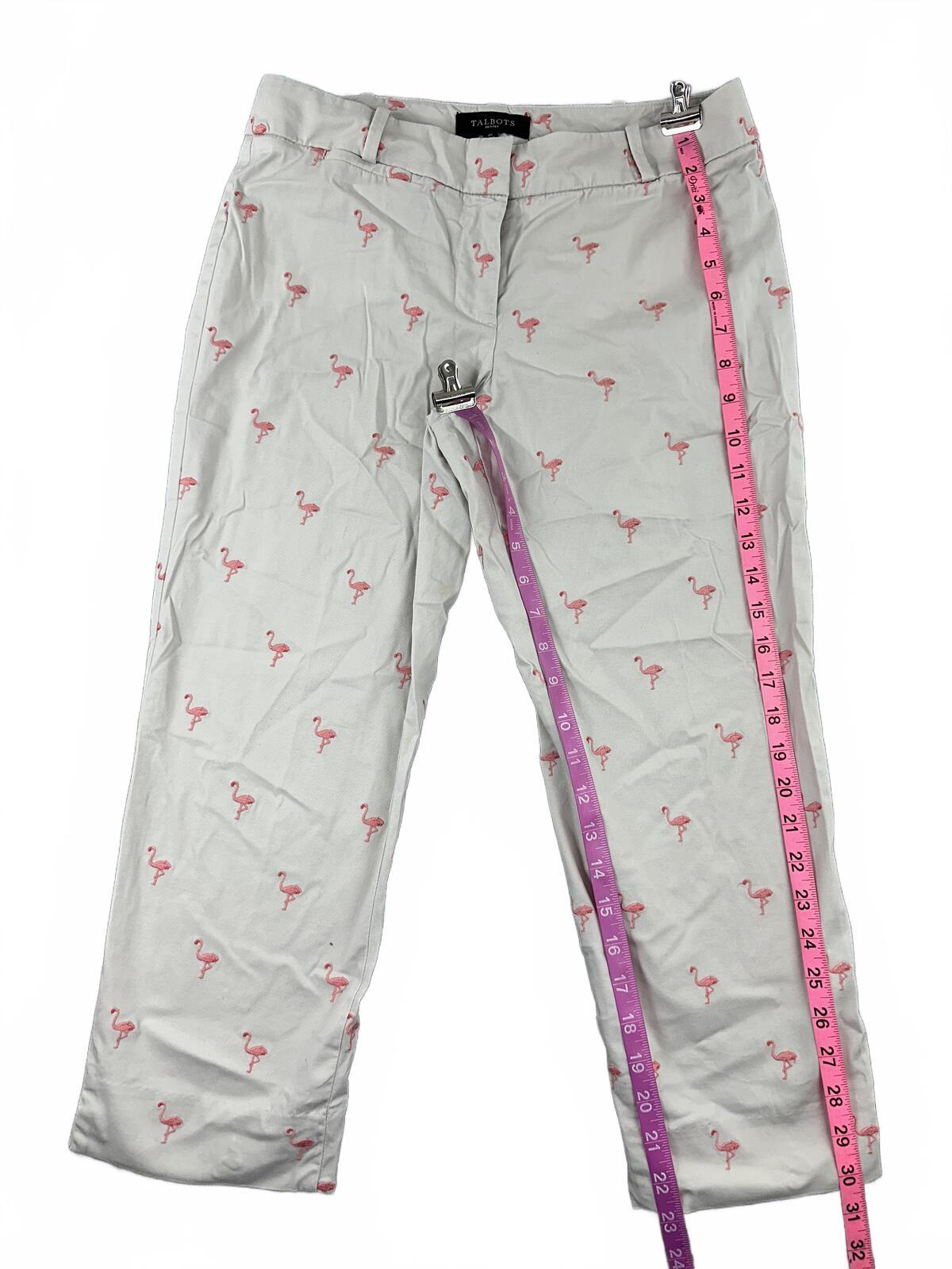 Talbots Petites Flamingo Print Cropped Pants Y2K Preppy Resort