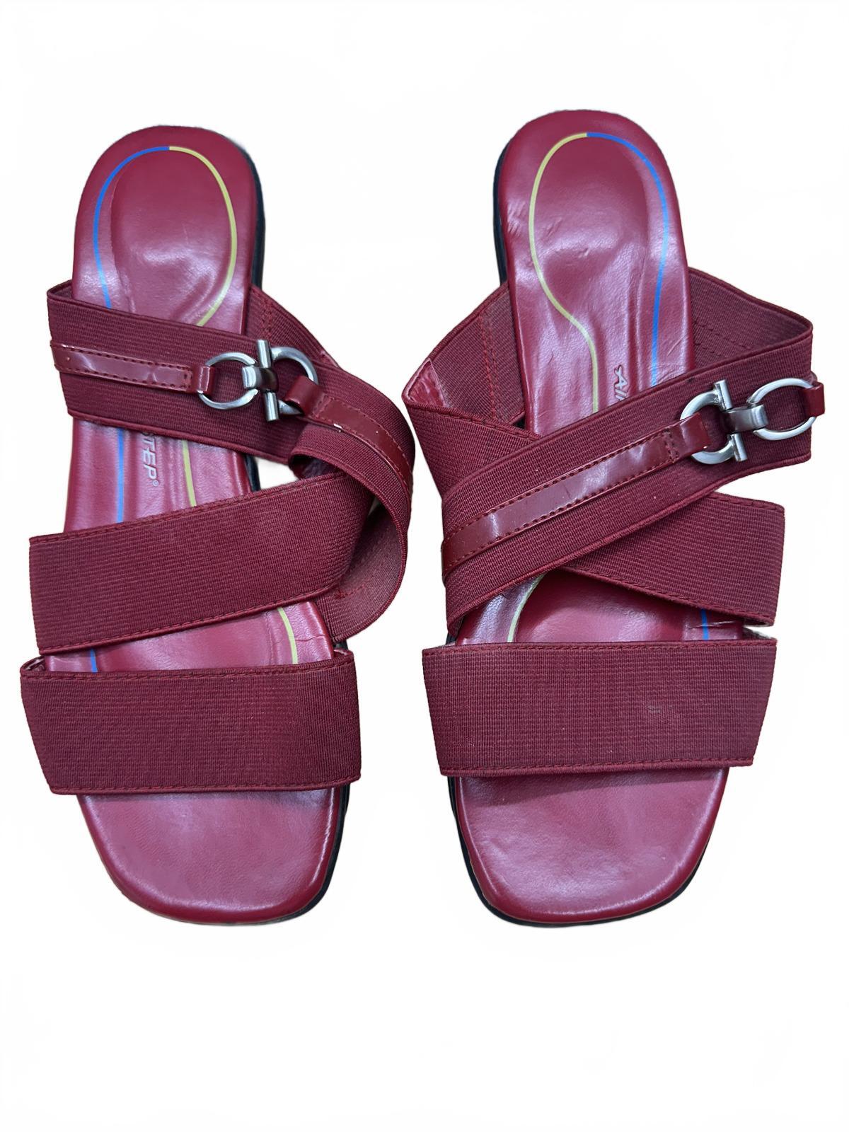 Airstep Burgundy Strappy Slide Sandals Wedge Heel