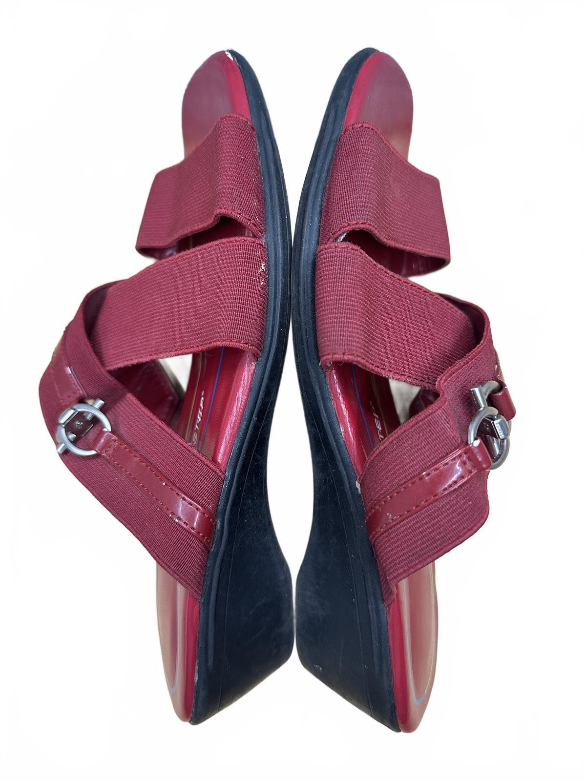 Airstep Burgundy Strappy Slide Sandals Wedge Heel