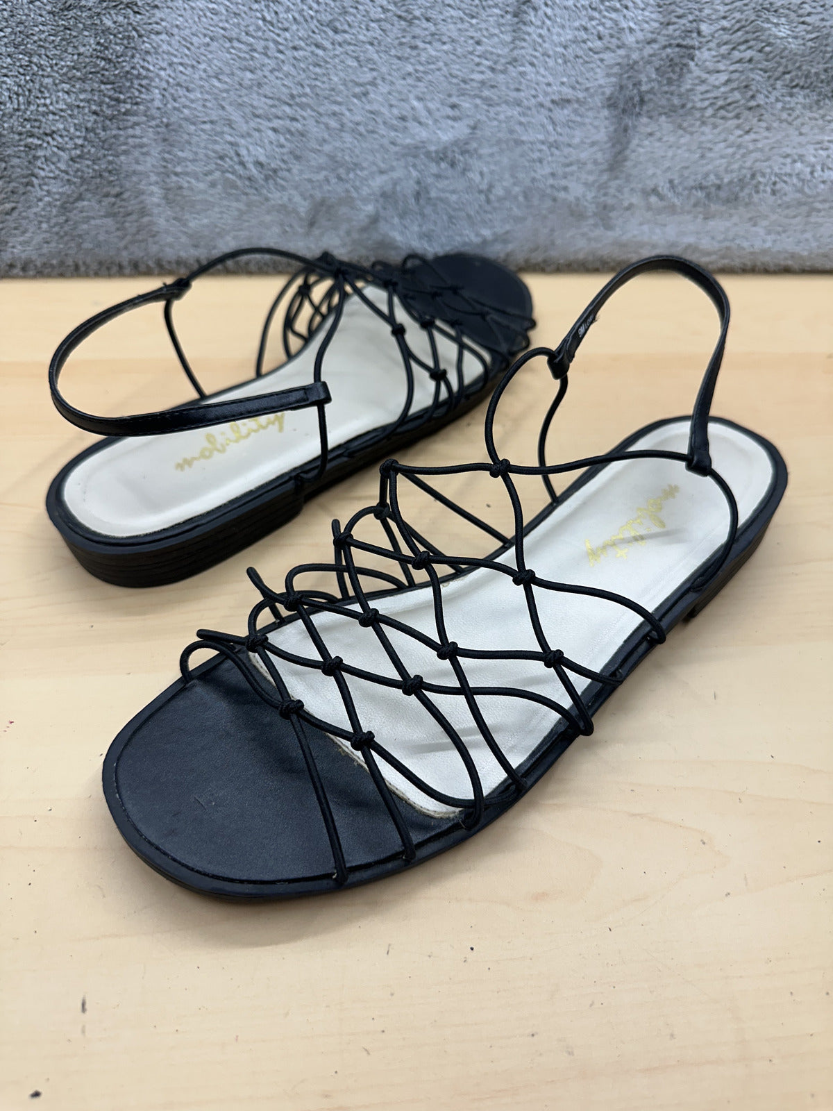 Mobility Black Strappy Flat Sandals