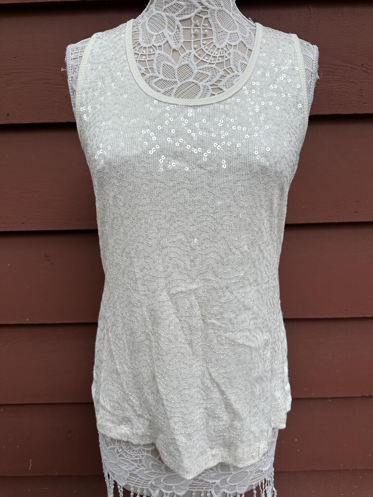 Roz & Ali Gray Sequin Tank Top Y2K Glam Party