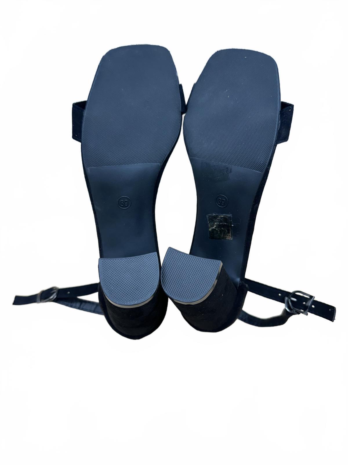 Black Suede Block Heel Sandals with Ankle Strap