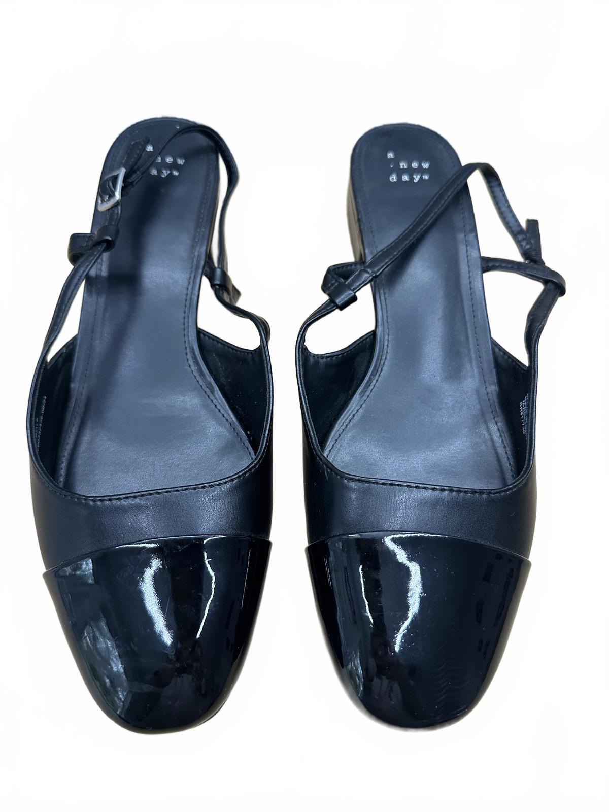 New Day Black Slingback Flats with Patent Toe Cap