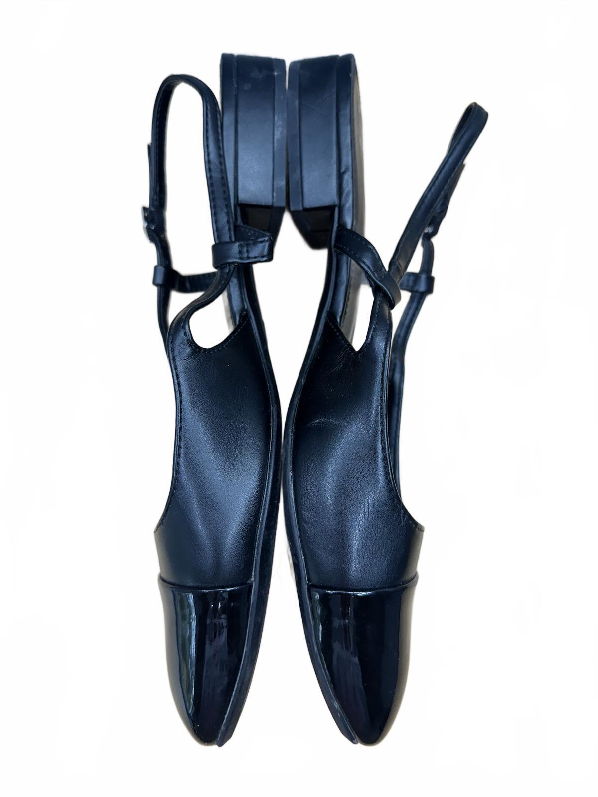 New Day Black Slingback Flats with Patent Toe Cap