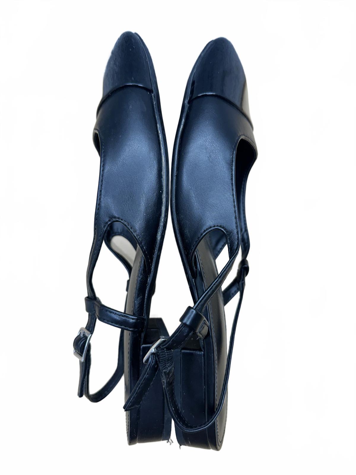 New Day Black Slingback Flats with Patent Toe Cap