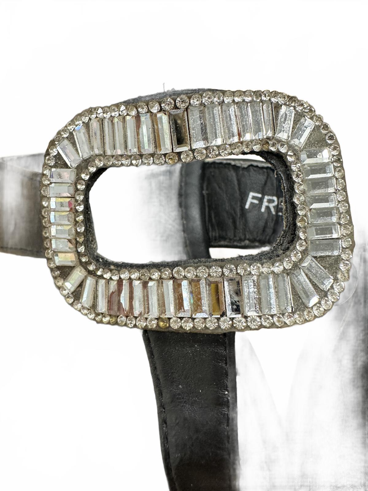 Black Sandals with Rhinestone Buckle