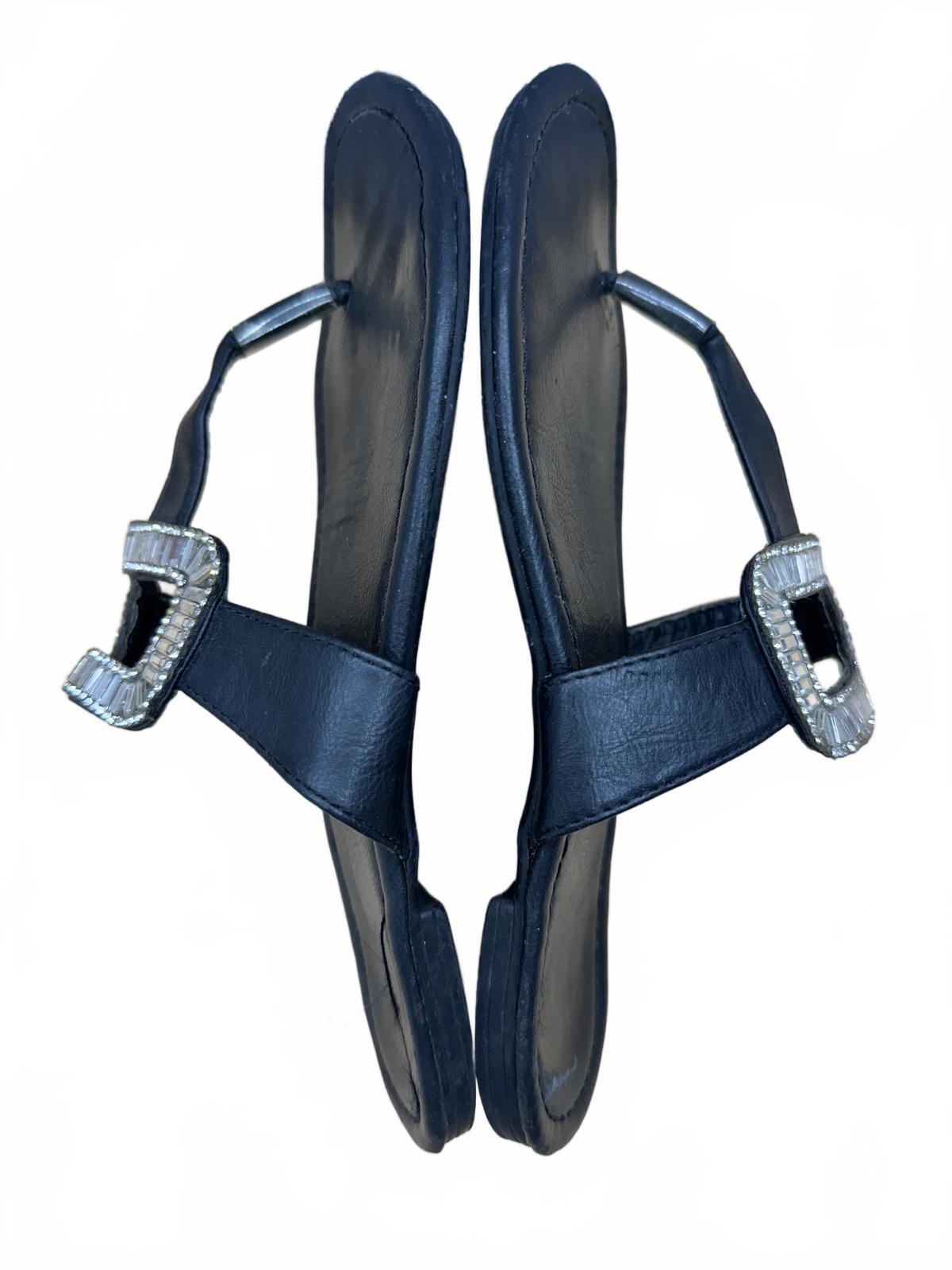 Black Sandals with Rhinestone Buckle