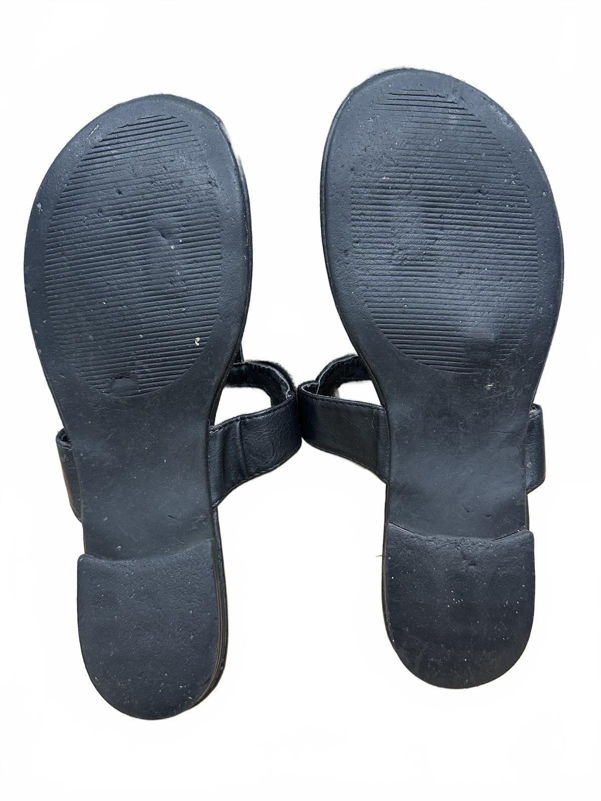 Black Sandals with Rhinestone Buckle