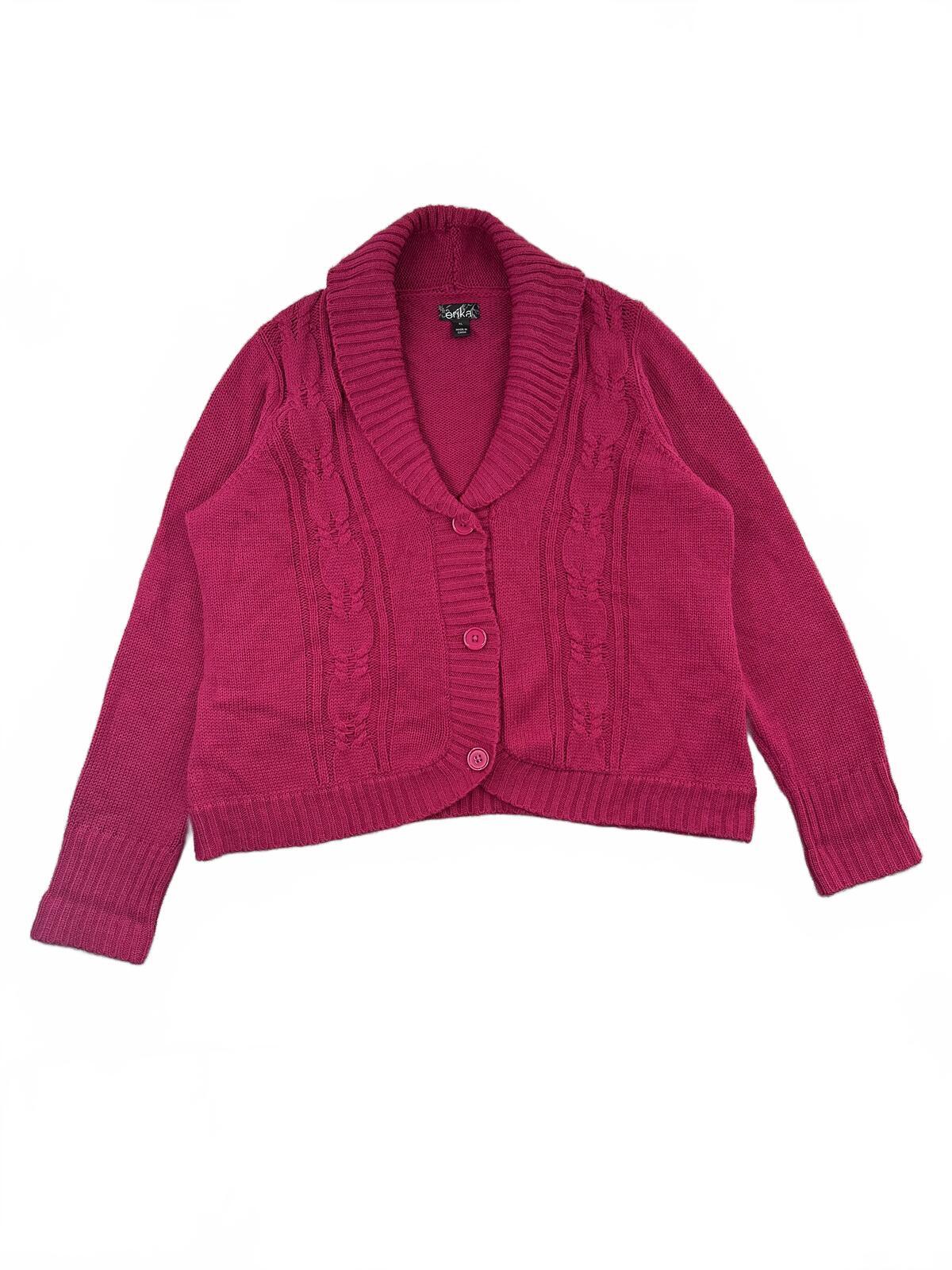 Erika Magenta Y2K Vintage Inspired Cardigan Sweater with Shawl Collar and Button