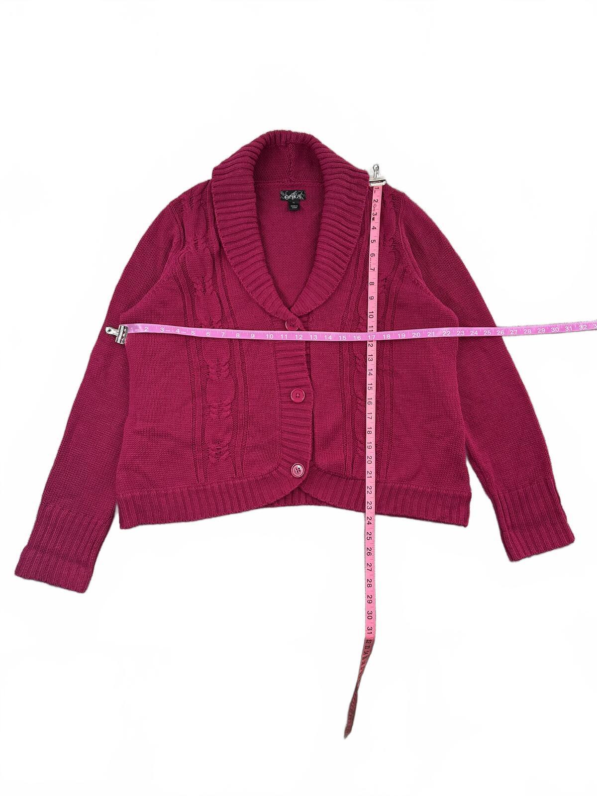Erika Magenta Y2K Vintage Inspired Cardigan Sweater with Shawl Collar and Button
