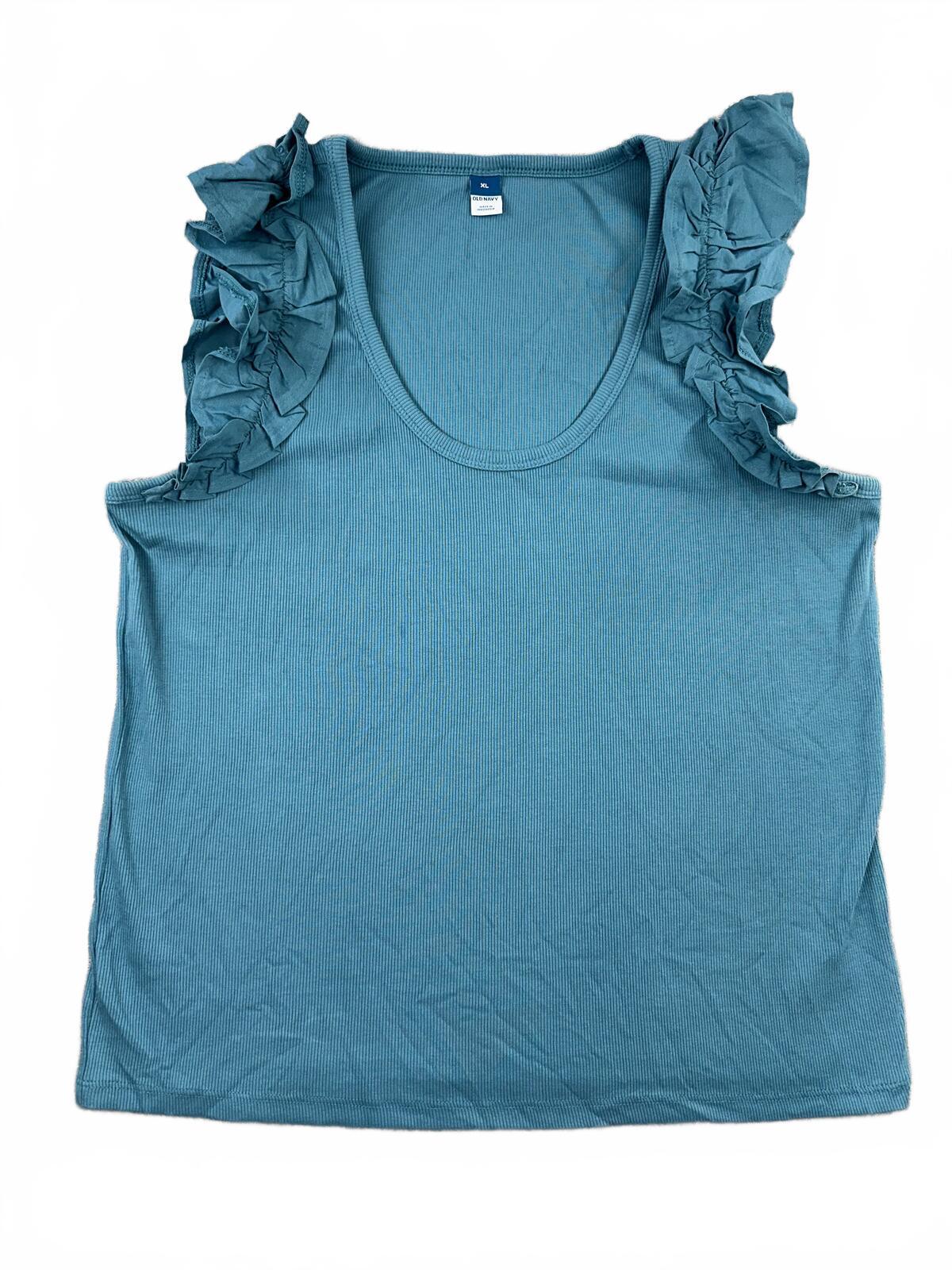 Old Navy Teal Ruffle Shoulder Tank Top