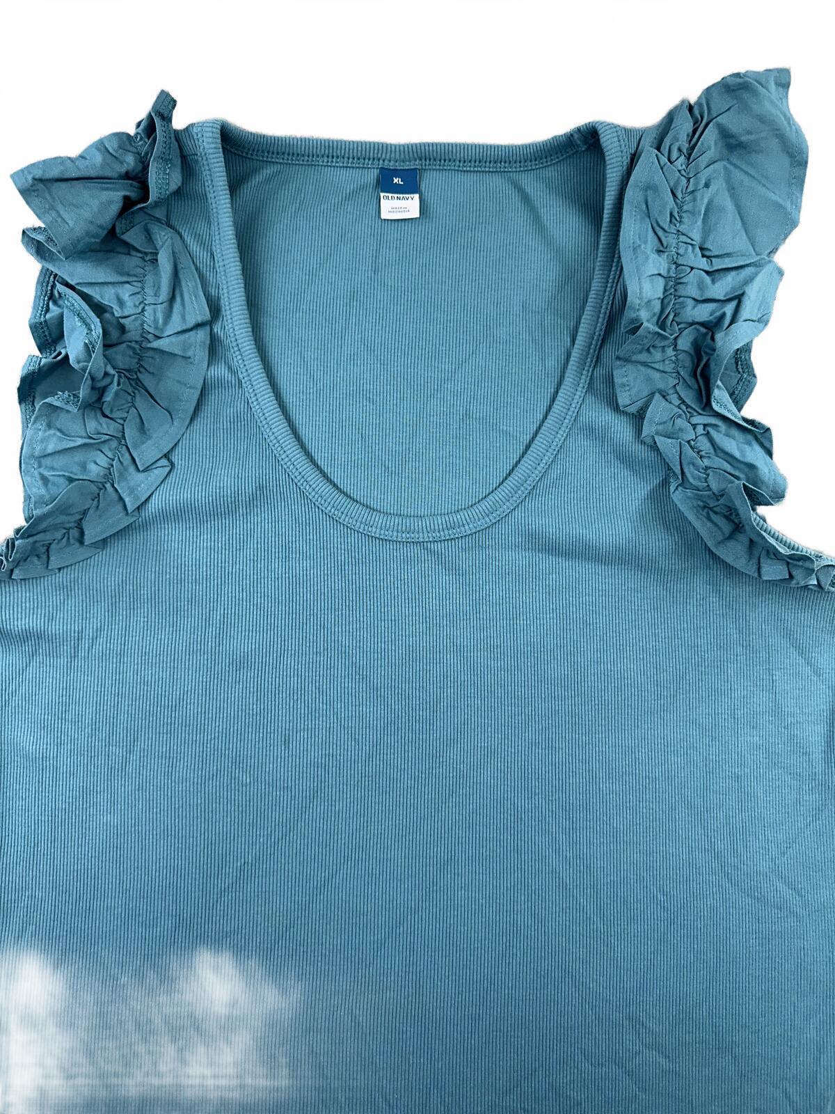 Old Navy Teal Ruffle Shoulder Tank Top