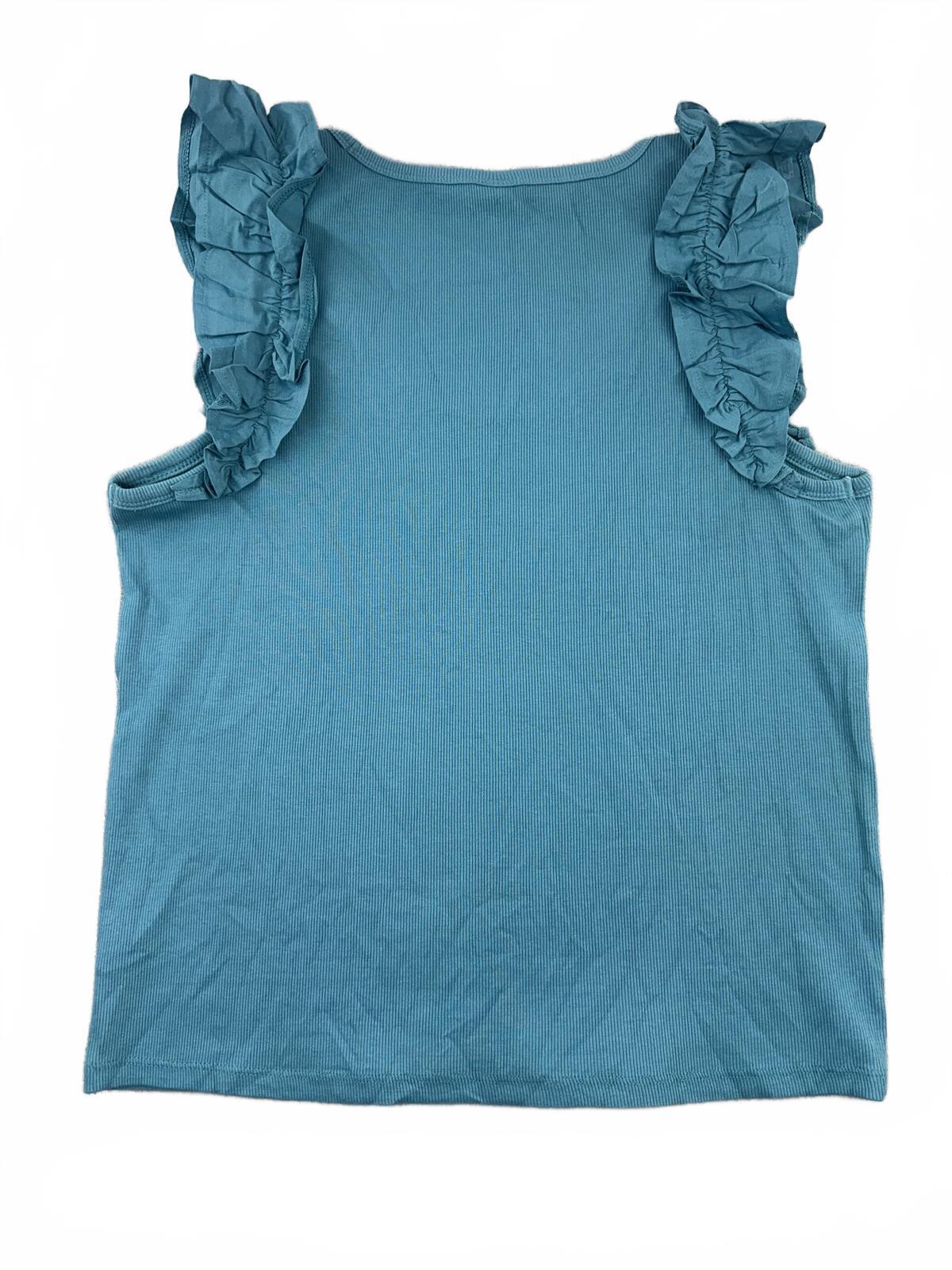 Old Navy Teal Ruffle Shoulder Tank Top