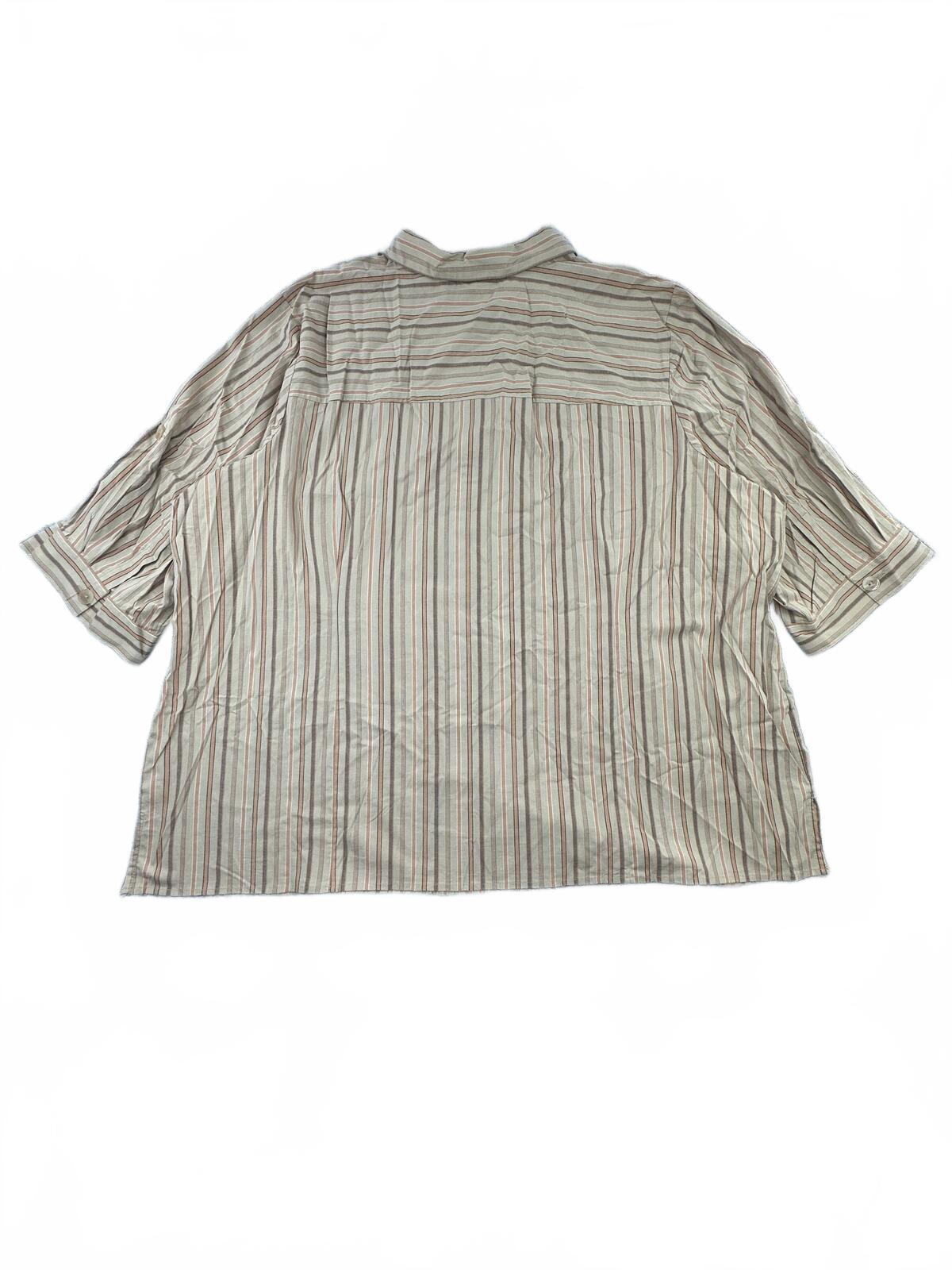 Liz&Me Striped Button Front Shirt Blouse Beige Brown Relaxed Fit