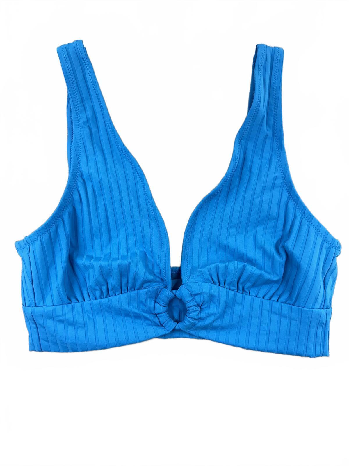 Aerie Blue Ribbed Scoop Swim Top with Ring Detail Y2K Inspired Bikini Top
