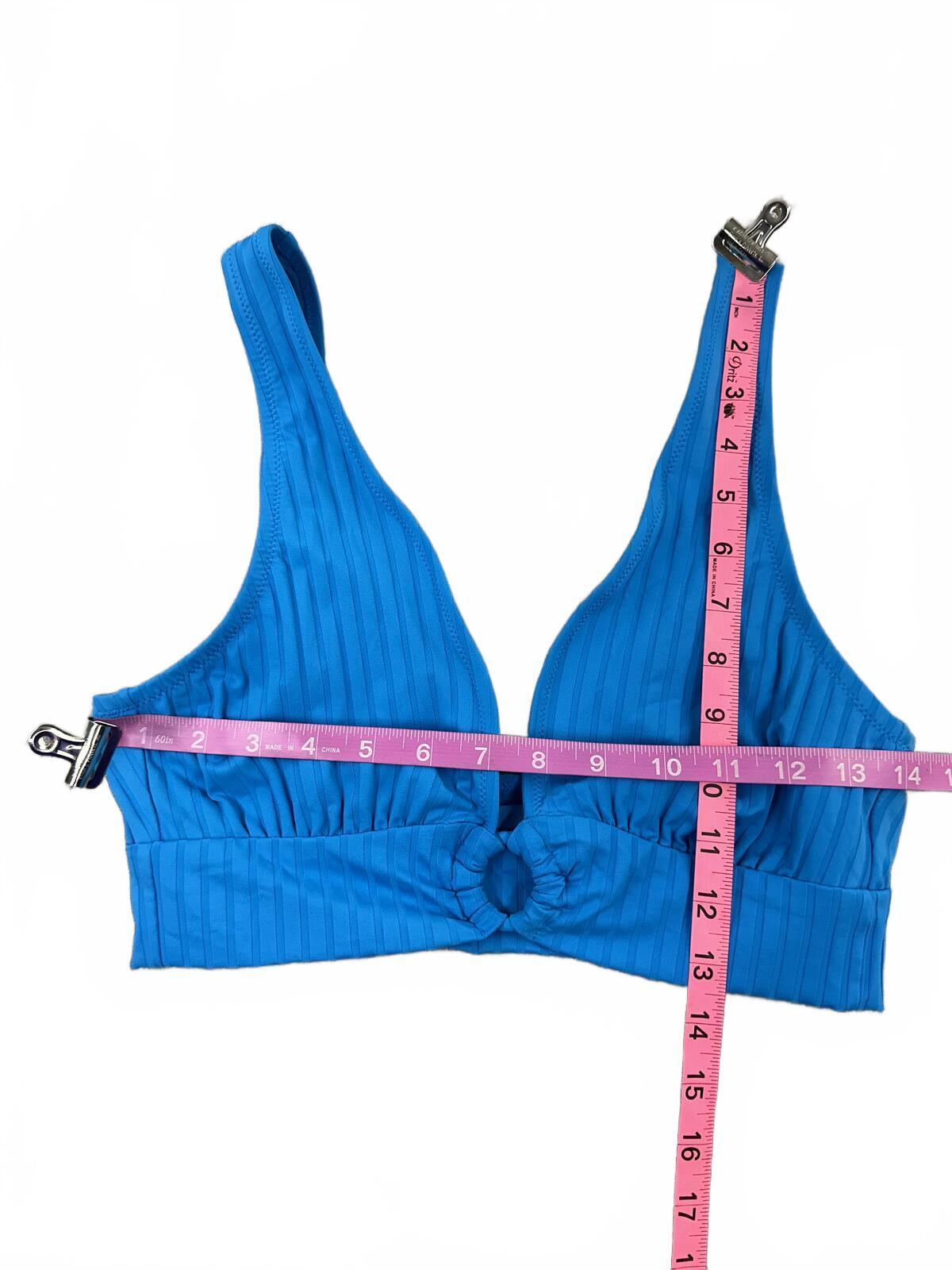 Aerie Blue Ribbed Scoop Swim Top with Ring Detail Y2K Inspired Bikini Top