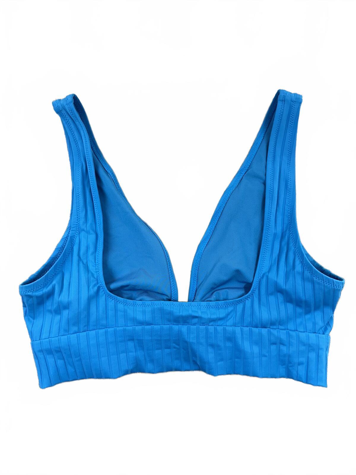 Aerie Blue Ribbed Scoop Swim Top with Ring Detail Y2K Inspired Bikini Top