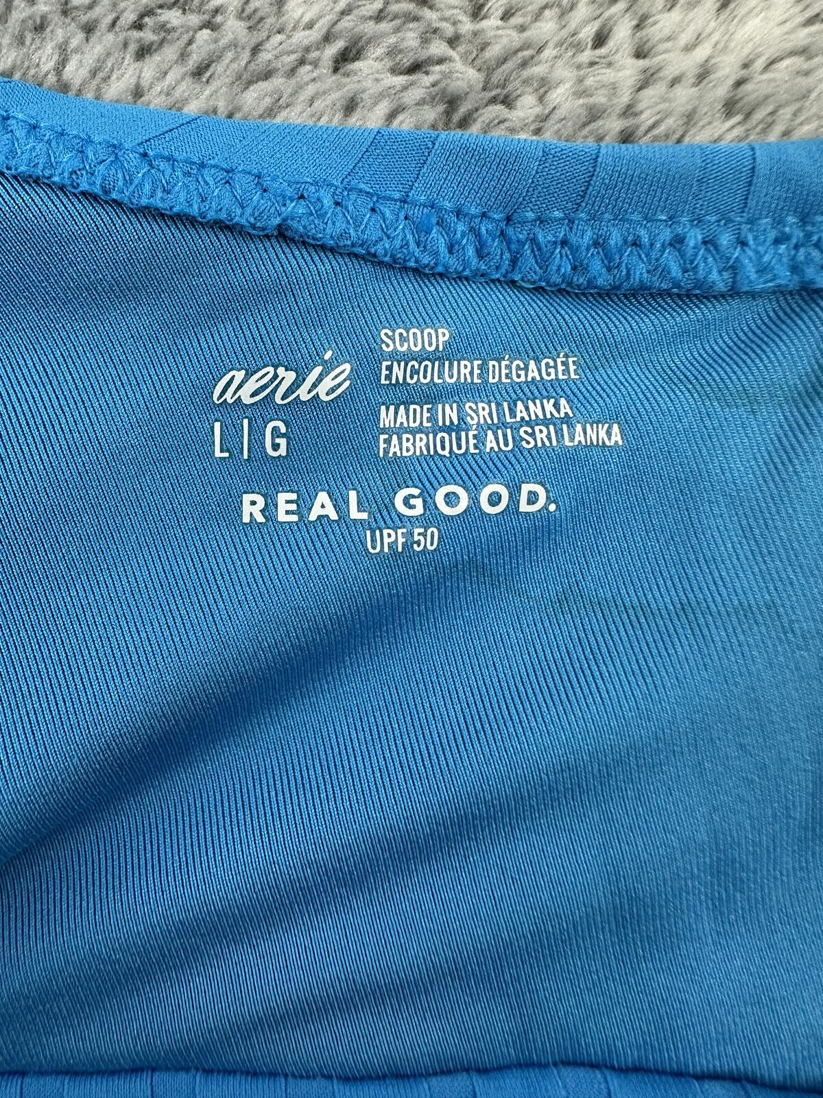 Aerie Blue Ribbed Scoop Swim Top with Ring Detail Y2K Inspired Bikini Top