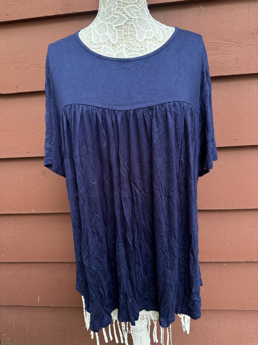 Tencel Navy Babydoll Peplum Short Sleeve Tunic Top Y2K Fairycore