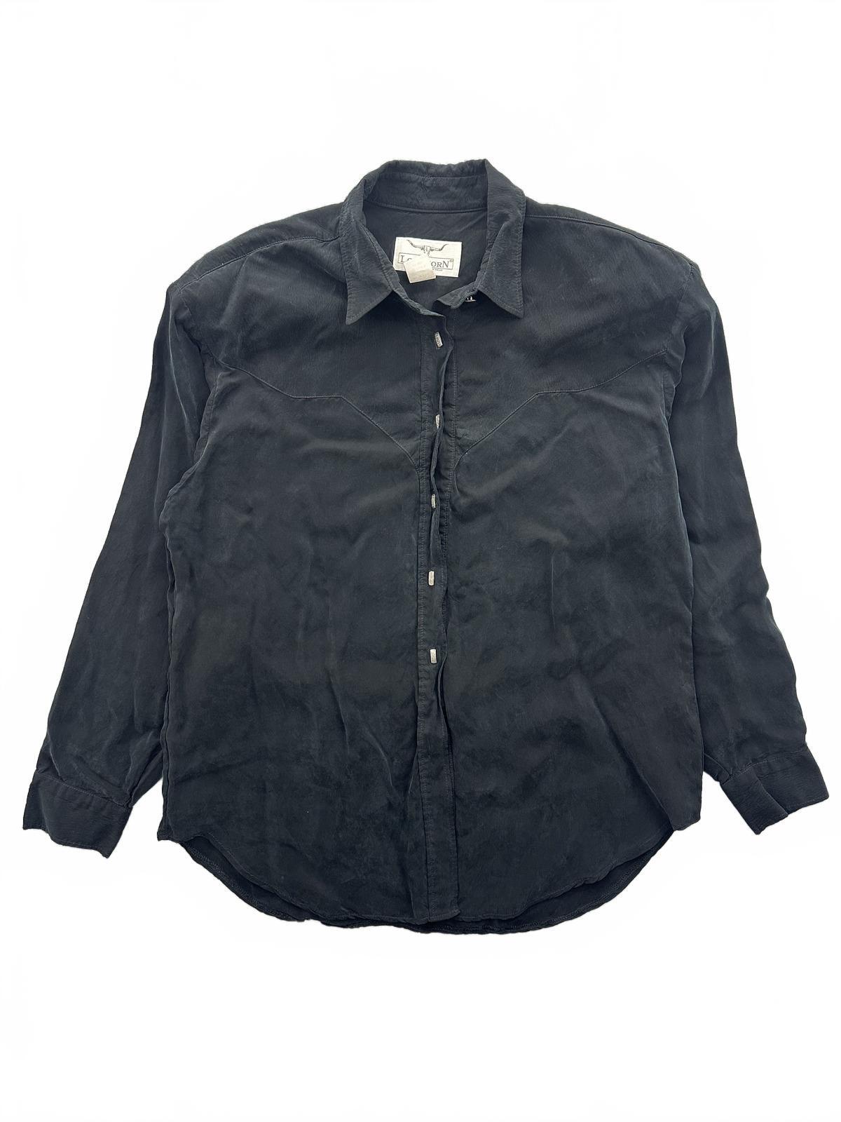 Longhorn Vintage Black Western Shirt with Silver Buttons
