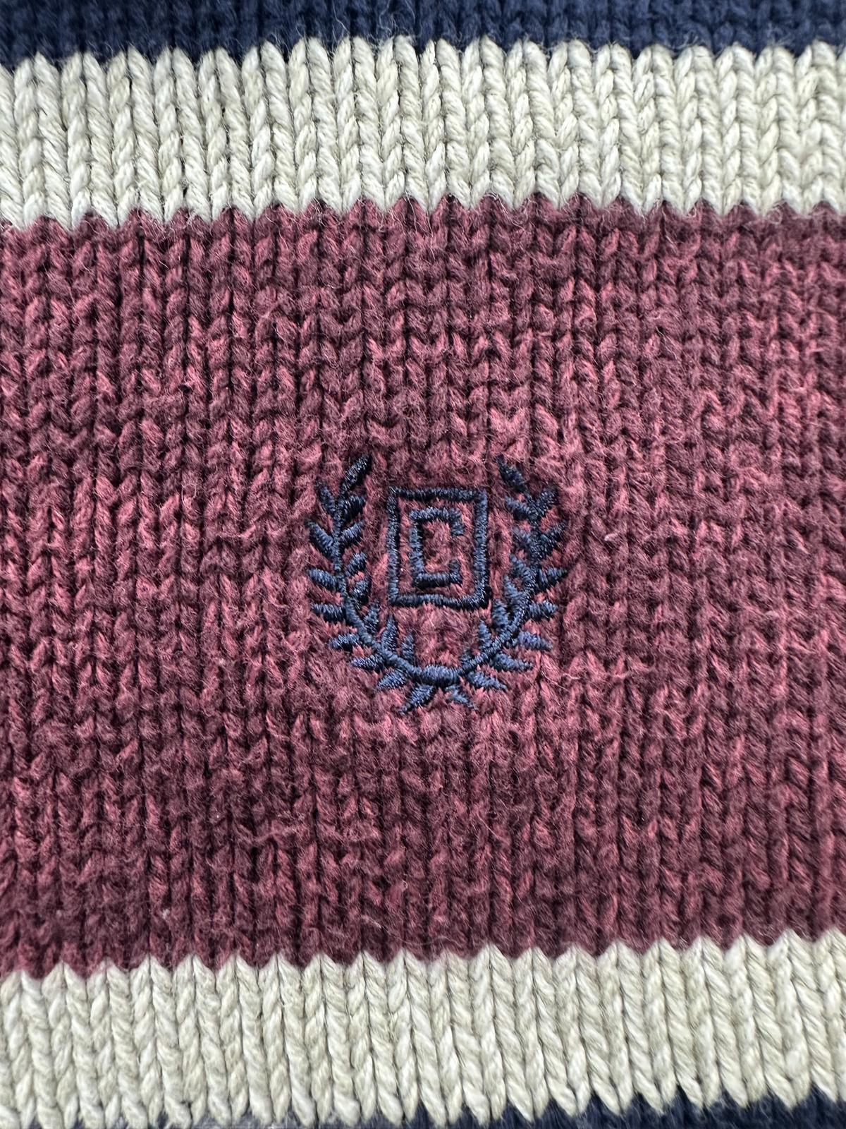 Chaps Quarter Zip Sweater Burgundy Striped Classic