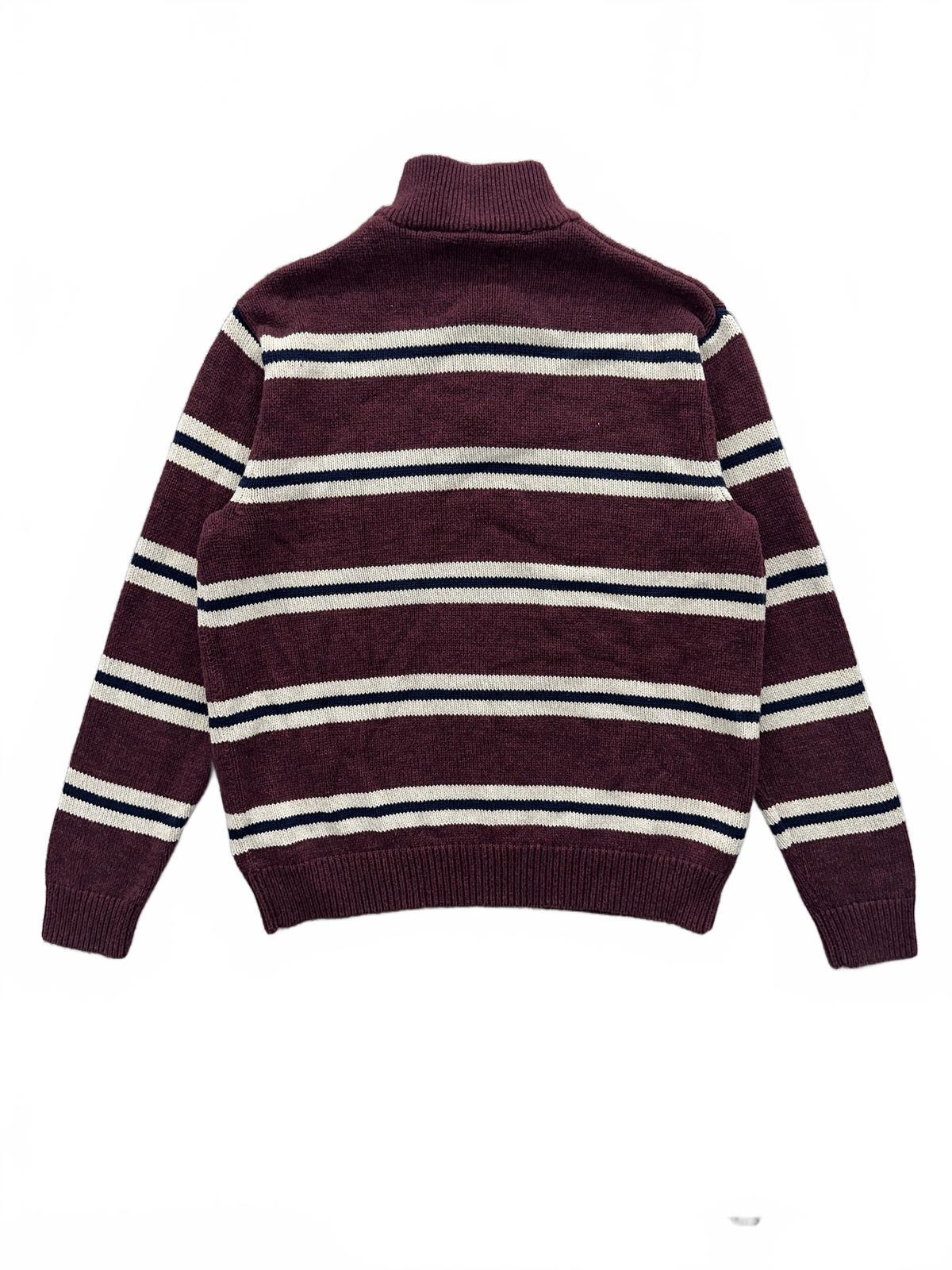 Chaps Quarter Zip Sweater Burgundy Striped Classic