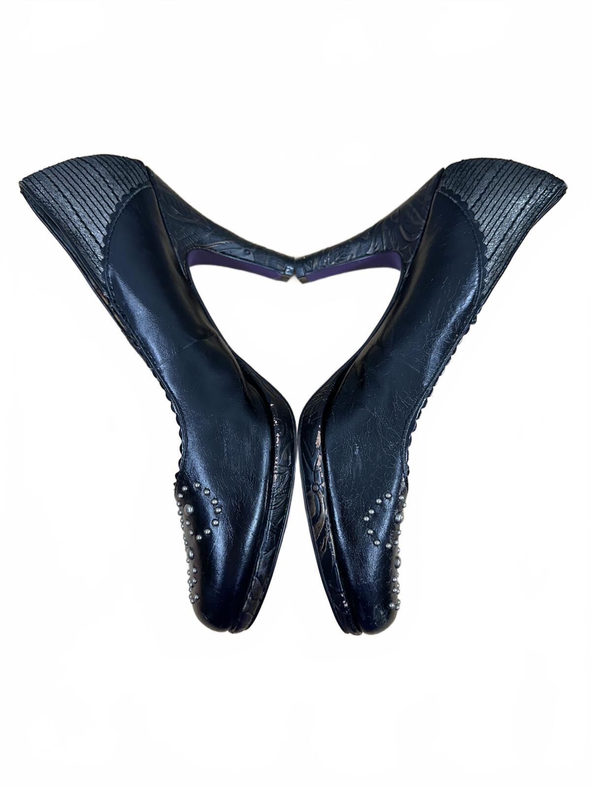 Kenzie Black Studded Heeled Pumps with Sculpted Heel and Purple Interior Y2K