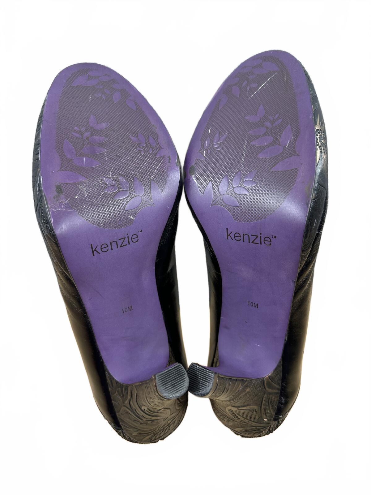 Kenzie Black Studded Heeled Pumps with Sculpted Heel and Purple Interior Y2K