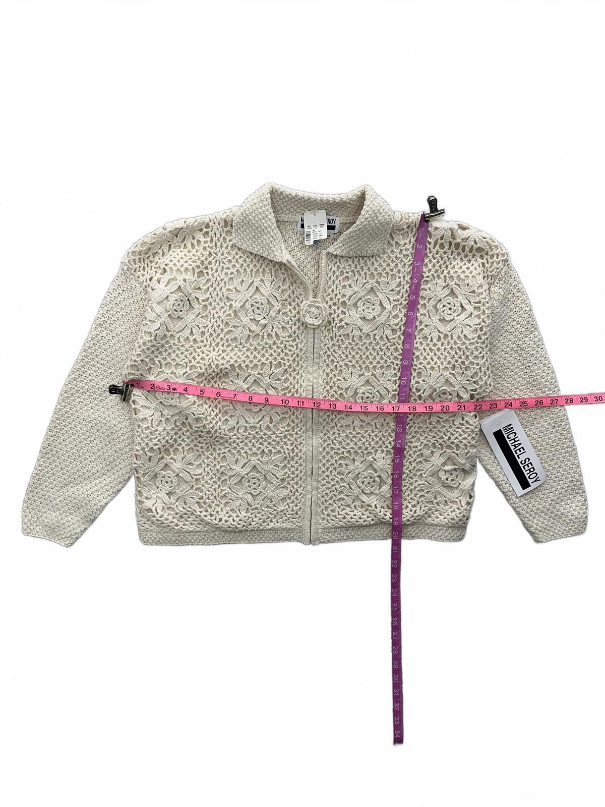 NWT Michael Seroy Vintage Crochet Knit Cardigan Sweater Cream