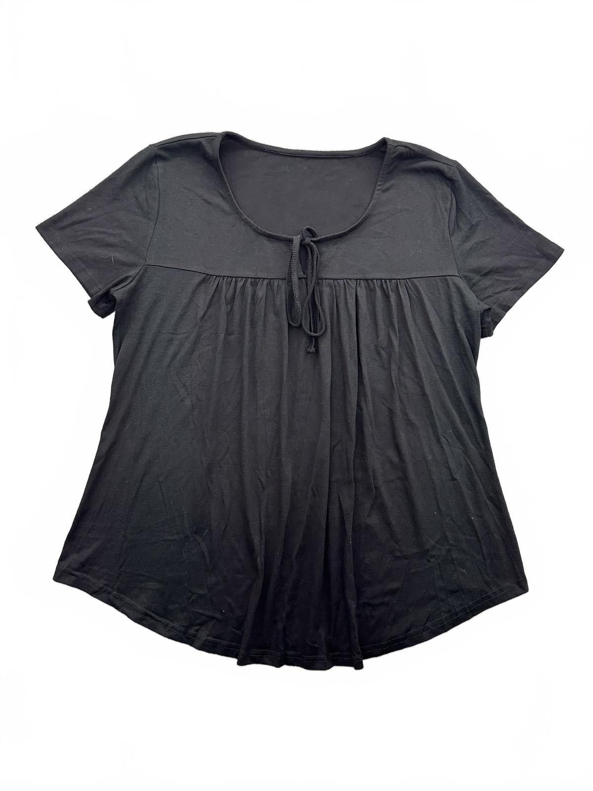 Black Short Sleeve Tie Neck Top