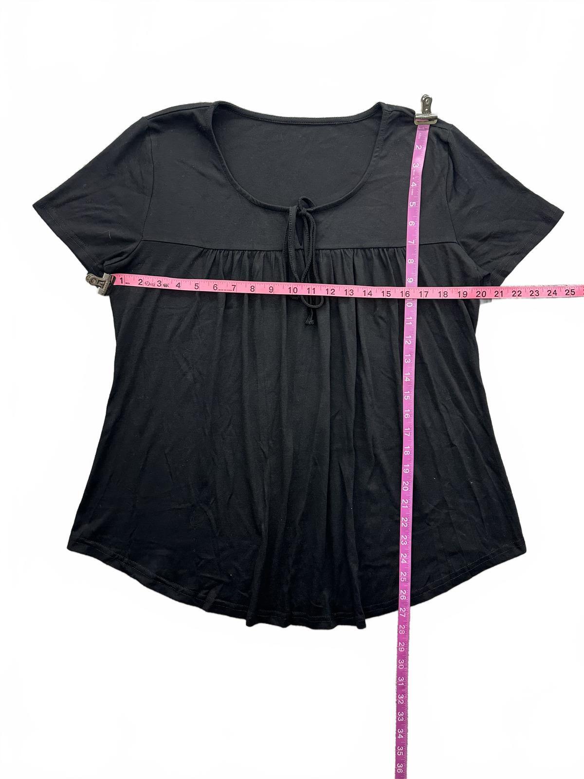 Black Short Sleeve Tie Neck Top