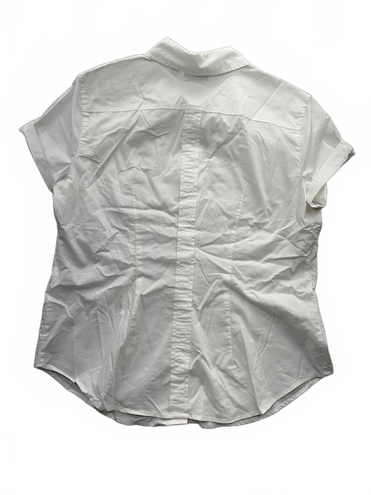 New York & Company White Button Up Shirt Classic Tailored Fit Short Sleeve